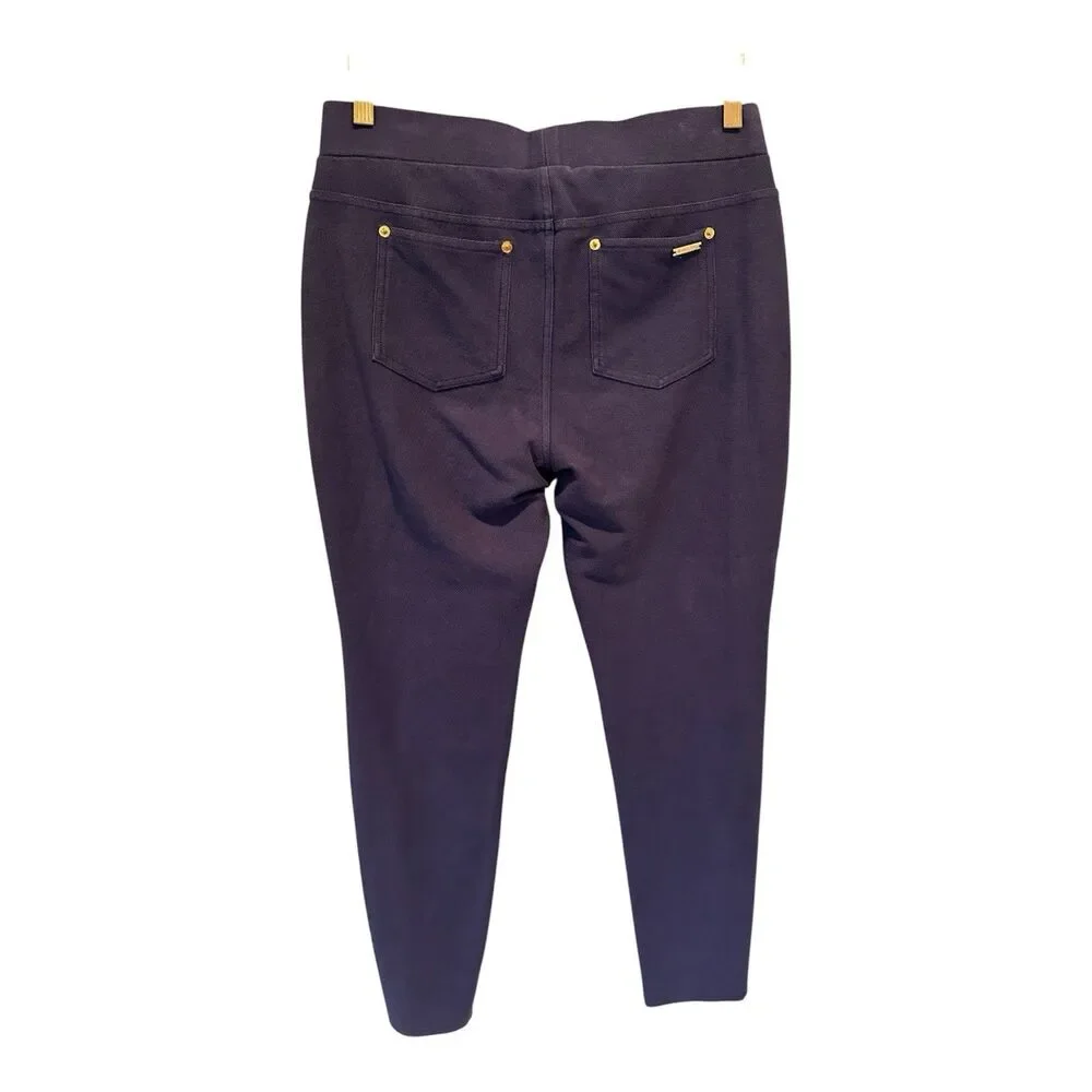 Michael Michael Kors Blue Skinny Pull-On Pants Size L Gold Hardware Leggings